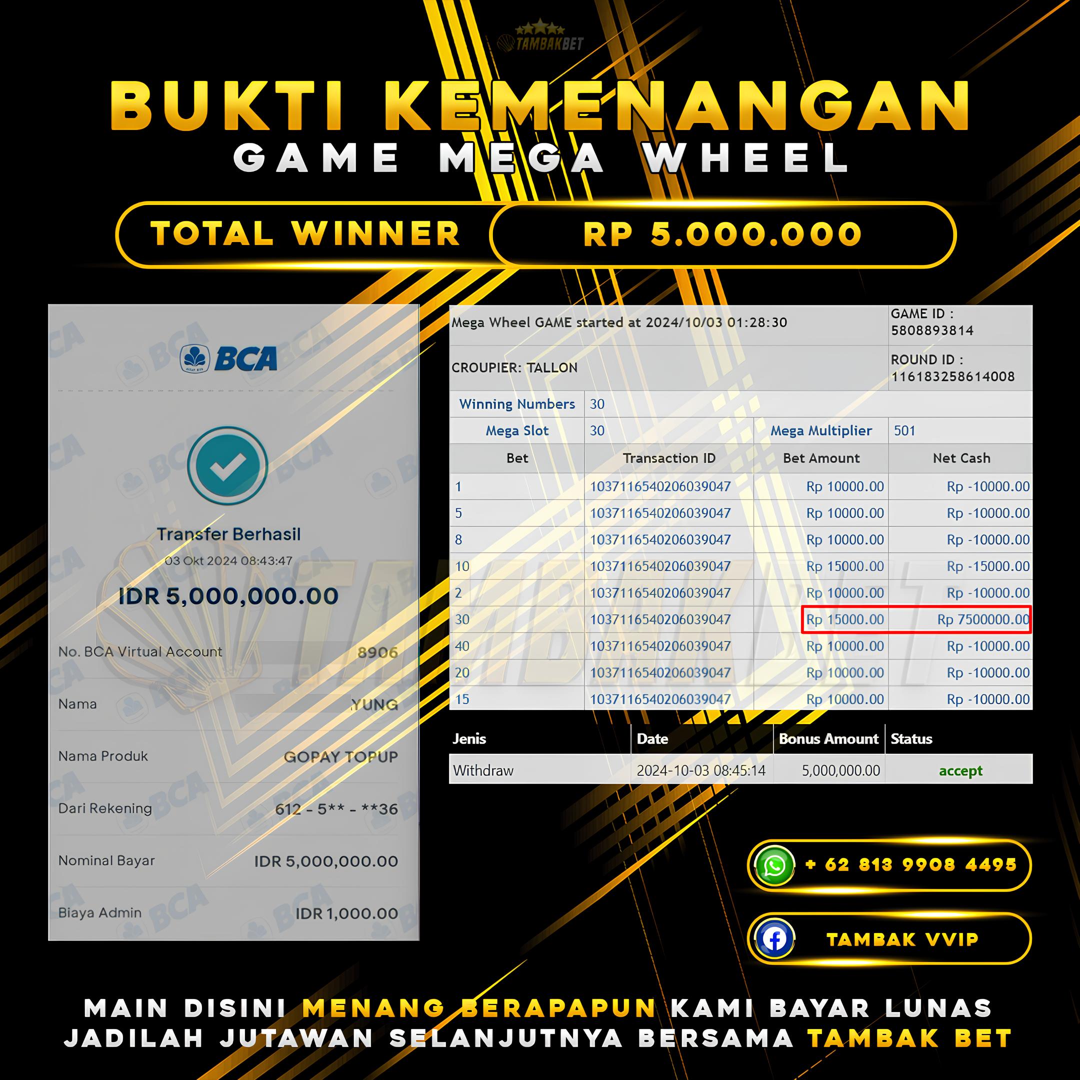 BUKTI JACKPOT MEGA WHEEL DI TAMBAKBET